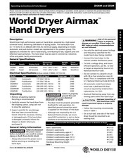 WORLD DRYER Airmax DXM5 Manuel D'utilisation Et De Pièces Detachées