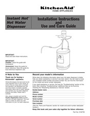 KitchenAid KHWS160JBU2 Instructions D'installation Et Guide D'utilisation Et D'entretien