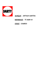 ARTHUR MARTIN TI 8654 W Mode D'emploi