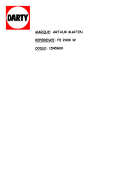 Arthur Martin FE2408 Notice D'utilisation