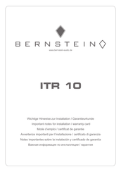 BERNSTEIN ITR 10 Mode D'emploi/Certificat De Garantie