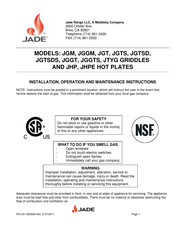 Jade JGTSDS Instructions D'installation, D'utilisation Et D'entretien