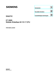 Siemens IM 151-7 CPU Information Produit