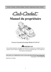 Cub Cadet GT 1554 VT Manuel Du Propriétaire