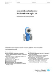 Endress+Hauser Proline Promag P 10 Information Technique