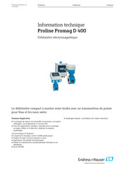 Endress+Hauser Proline Promag D 400 Version compacte Information Technique