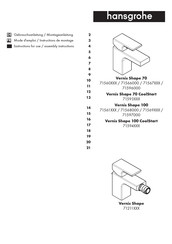 Hansgrohe Vernis Shape 100 71561 Serie Mode D'emploi / Instructions De Montage