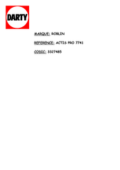 ROBLIN Actis Electro 5741 Mode D'emploi Et Installation