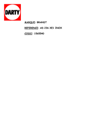 Brandt AD 236 XE1 INOX Guide D'utilisation