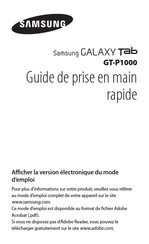 Samsung Galaxy Tab GT-P1000 Guide De Prise En Main Rapide
