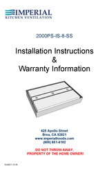 IMPERIAL KITCHEN VENTILATION 2000PS-IS-8-SS Instructions D'installation