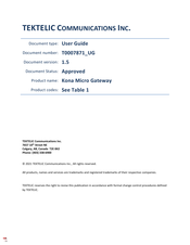 TEKTELIC COMMUNICATIONS T0005239 Mode D'emploi