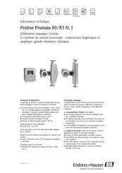 Endress+Hauser Proline Promass 80 H Information Technique
