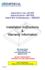 IMPERIAL KITCHEN VENTILATION ISN2000PS1-TW Instructions D'installation
