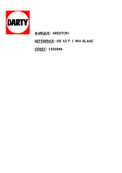 Ariston HE 60 F.1 WH Instructions Pour L'installation Et L'emploi