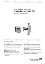 Endress+Hauser Proline Promass 80 H Information Technique
