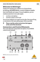 Behringer MICROMON MA400 Mode D'emploi