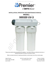 Watts Premier 500320 UV-3 Manuel D'installation, D'utilisation Et D'entretien