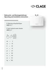 clage MBH 3 Instructions D'utilisation Et D'installation