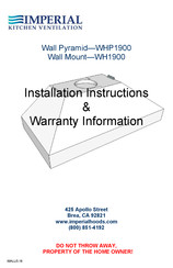 IMPERIAL KITCHEN VENTILATION WHP1900PSB Instructions D'installation