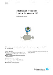 Endress+Hauser Proline Promass A 200 Information Technique