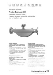 Endress+Hauser Proline Promass 83O Information Technique