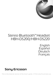 Sony Ericsson HBH-DS200 Guide D'utilisation