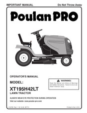 Poulan Pro XT195H42LT Manuel De L'opérateur