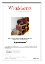 Wine Master HYGROMASTER Notice D'installation Et D'utilisation