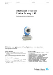 Endress+Hauser Proline Promag H 10 Données Techniques