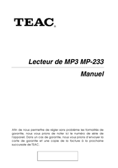 Teac MP-233 Manuel