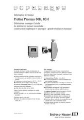 Endress+Hauser Proline Promass 83S Information Technique