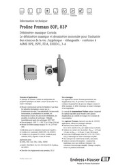 Endress+Hauser Proline Promass 83P Information Technique
