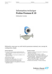 Endress+Hauser Proline Promass K 10 Information Technique