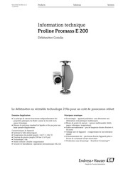 Endress+Hauser Proline Promass E 200 Information Technique