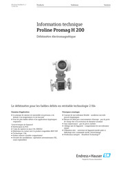 Endress+Hauser Proline Promag H 200 Information Technique