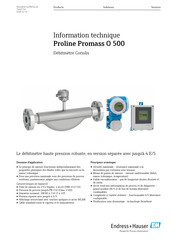 Endress+Hauser Proline Promass O 500 Information Technique