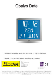 Bodet Opalys Date Instructions De Mise En Service Et D'utilisation