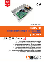 Roger Technology B70/2DC Instructions Et Consignes Pour L'installateur