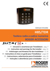 Roger Technology H85/TDR Serie Instructions D'installation