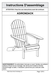 Noble House Home Furnishings ADIRONDACK Instructions D'assemblage