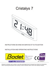 Bodet 605900 N Instructions De Mise En Service Et D'utilisation