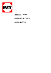 Miele K 9752 iD Notice De Montage Et D'utilisation