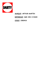 ARTHUR MARTIN DGR 1901 Mode D'emploi