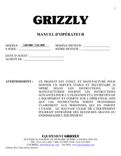 Grizzly 140 000 Manuel D'opérateur