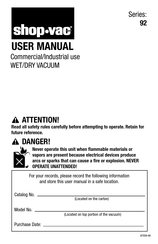 Shop-Vac 92 Série Manuel D'utilisation