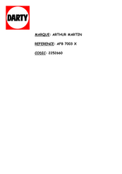 ARTHUR MARTIN AFB 7003 Manuel D'utilisation