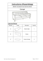 Noble House Home Furnishings Canape Instructions D'assemblage