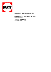 Electrolux ARTHUR MARTIN ASF 6262 Mode D'emploi