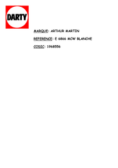 ARTHUR MARTIN E 6866 MCW Manuel D'utilisation
